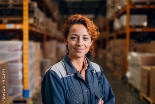 Portrait of a smiling middle aged female warehouse worker