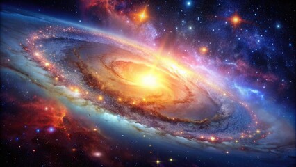 Tableau sur verre  Bright and colorful galaxy with stars shining in deep space, galaxy, astronomy, stars, colorful, bright, deep space  © Neungruedee