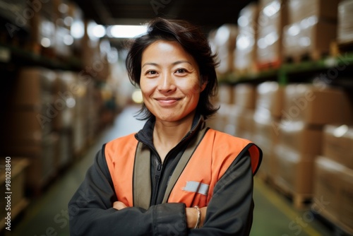 Portrait of a smiling middle aged female warehouse worker