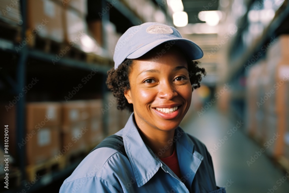 Portrait of a smiling middle aged female warehouse worker Portrait of a smiling middle aged female warehouse worker