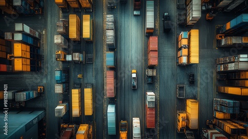 Wallpaper Mural Logistics center with many containers and trucks loading, aerial view Torontodigital.ca