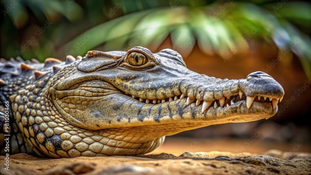Fototapeta premium Close-up photo of an American crocodile in its natural habitat, wildlife, reptile, predator, swamp, Florida