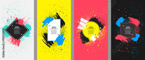 Vector illustration. Brush stroke frame for text. Modern Art graphics. Dynamic frame stylish geometric color background. Ink splash, halftone dots. Element for design flyer, coupon, voucher, leaflet