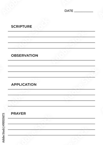 soap Bible study method - Vertical printable template - Vector design - Concept of spirituality - scripture, observation, application, and prayer