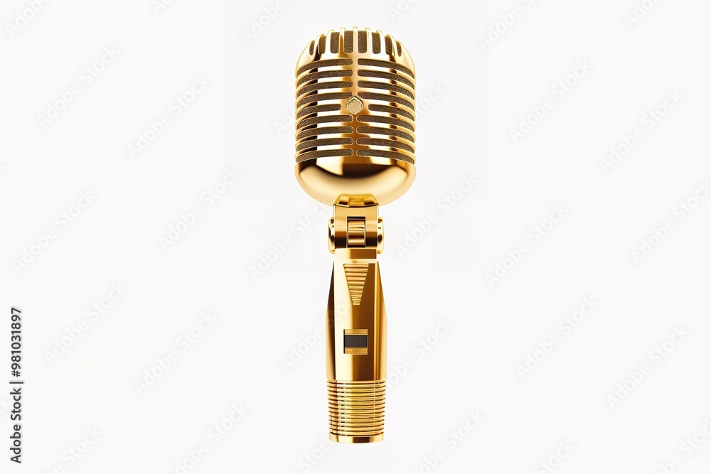 Fototapeta premium 3D Rendering golden vintage studio microphone isolated on white background