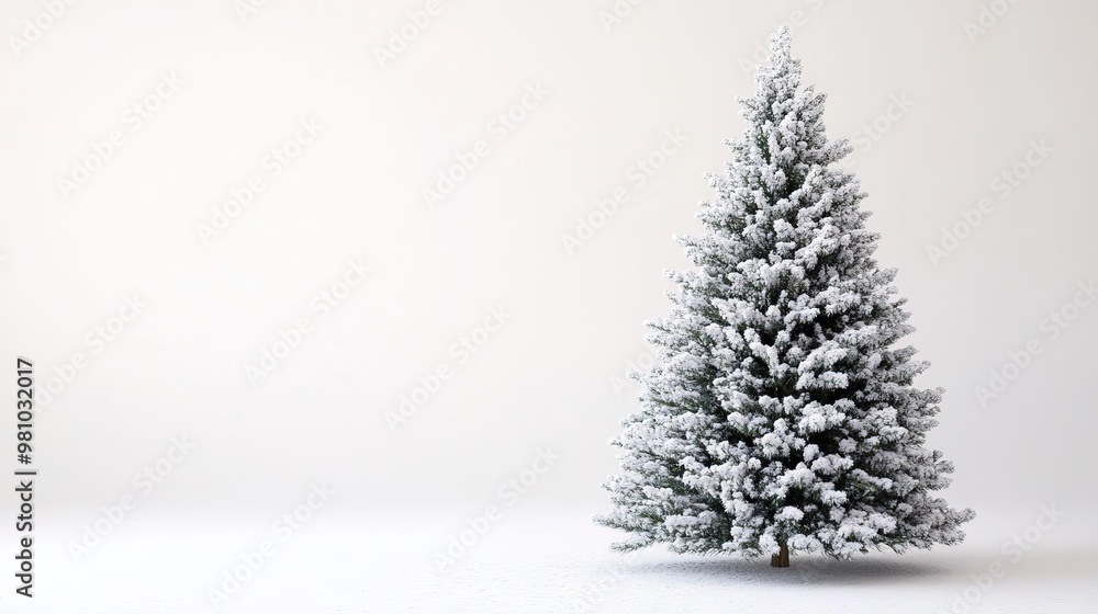A beautifully frosted Christmas tree stands elegantly against a white background, evoking a serene holiday atmosphere. A beautifully frosted Christmas tree stands elegantly against a white background, evoking a serene holiday atmosphere.
