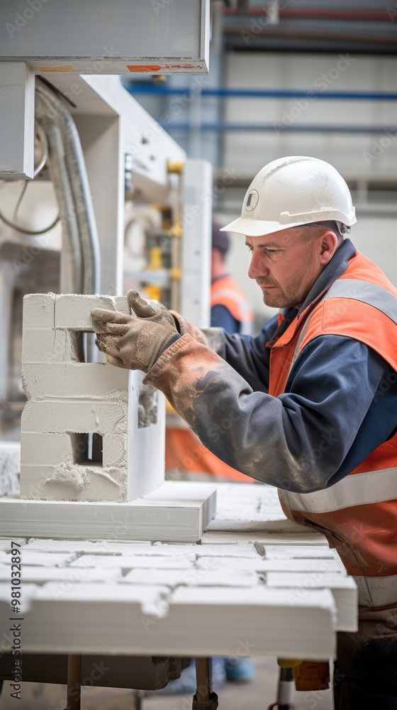 Master Craftsman at Work: A skilled worker in a factory meticulously assembles precast concrete components, showcasing precision and expertise in the construction industry.