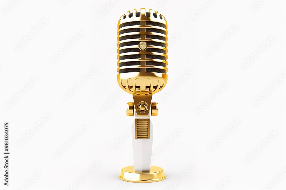 Fototapeta premium 3D Rendering golden vintage studio microphone isolated on white background