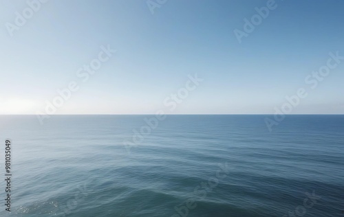 A tranquil ocean with gentle waves stretching into the horizon. The sky above is mostly blank, offering plenty of copy space.