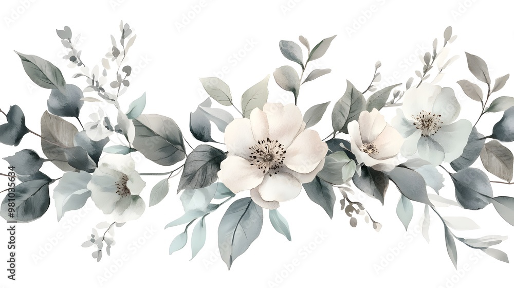 Elegant Pastel Floral Arrangement with Leaves and Blooms Elegant Pastel Floral Arrangement with Leaves and Blooms
