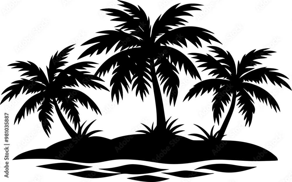 island with palm trees silhouette vector illustration island with palm trees silhouette vector illustration