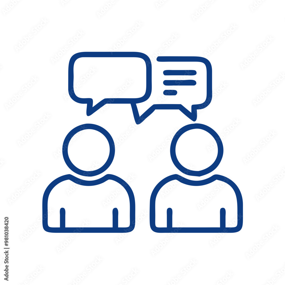 People with speech bubbles, vector icons in blue color, communication design People with speech bubbles, vector icons in blue color, communication design