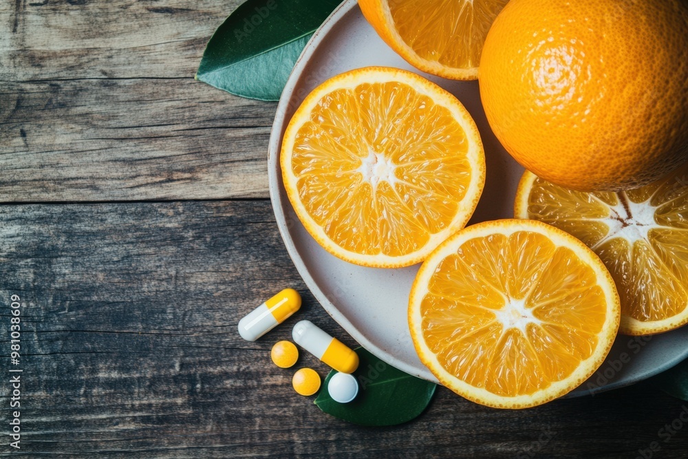 Fototapeta premium Orange Vitamin C. Fresh Orange Fruit Juice for Health and Medication
