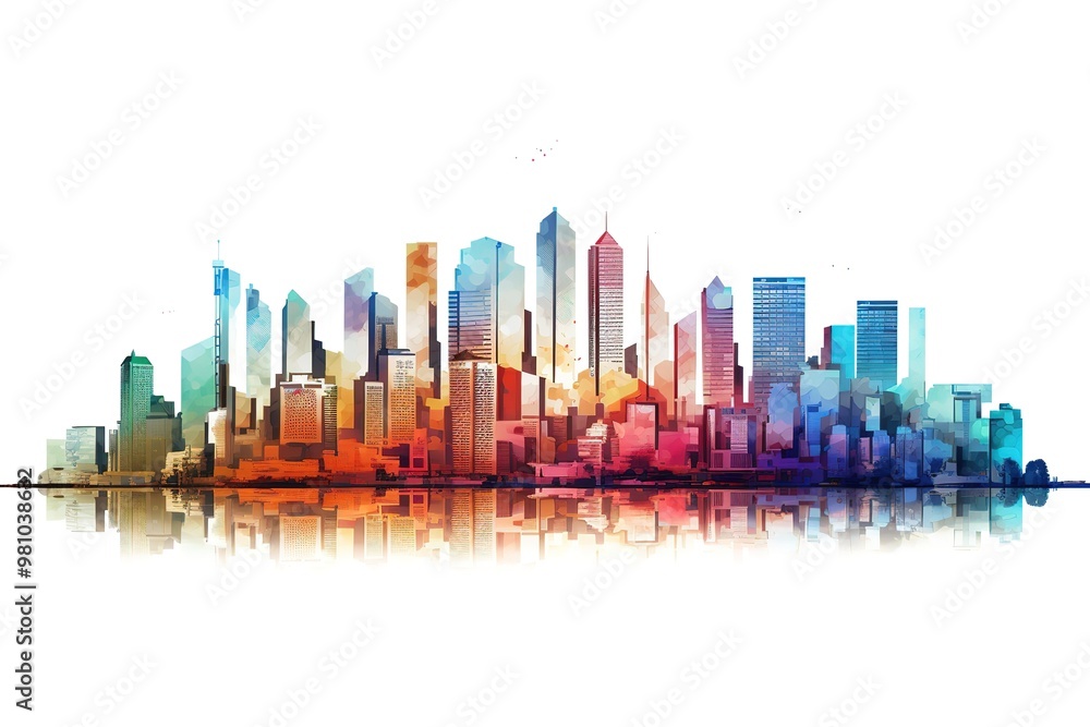 Obraz premium city skyline horizon in splatter painting abstract colourful silhouette isolated in white background