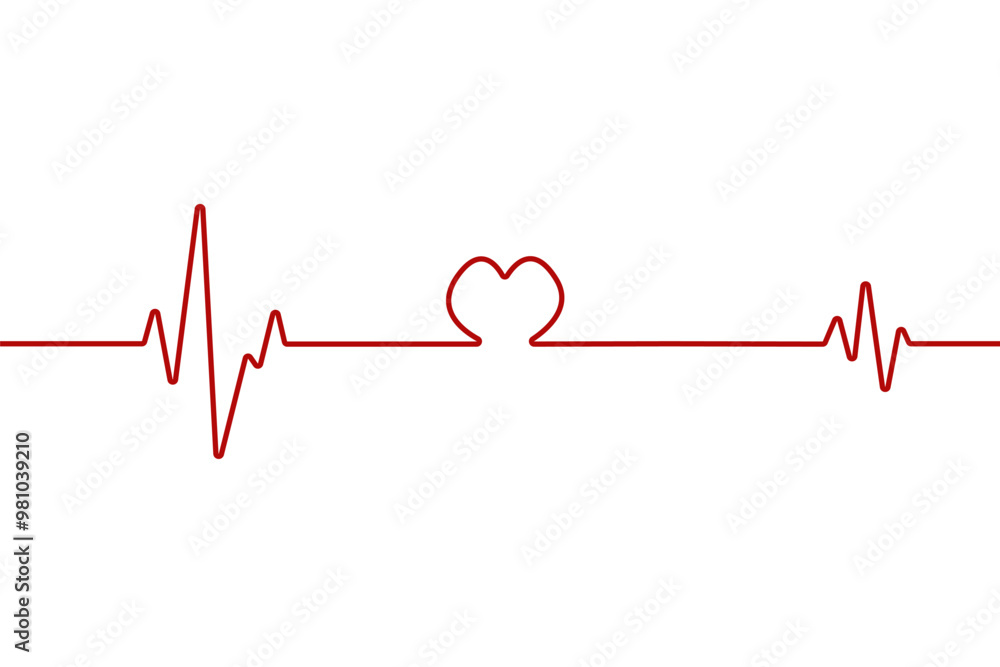 Heart pulse one line red cardiogram sign vector heartbeat, cardiogram in the form of pulsation and heart. Heart pulse one line red cardiogram sign vector heartbeat, cardiogram in the form of pulsation and heart.