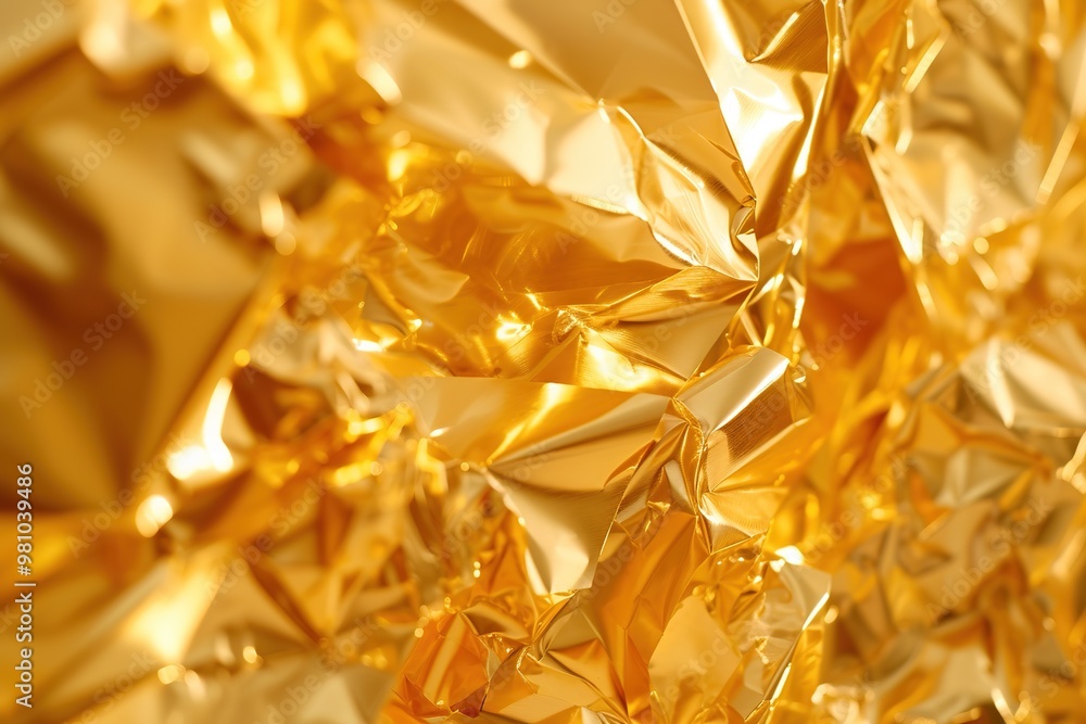 A piece of gold foil with a shiny, reflective surface A piece of gold foil with a shiny, reflective surface