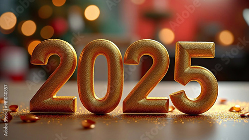 Golden 2025 text surrounded by holiday lights and decorations, representing a fresh start for the new year. A rich, celebratory seasonal campaigns, holiday New Year’s Eve events and promotions