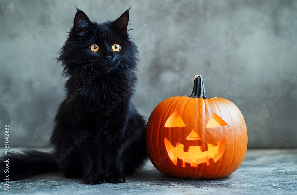 halloween cat with pumpkin halloween cat with pumpkin