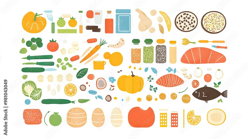 An infographic showing the five main food groups and examples of foods within each category. An infographic showing the five main food groups and examples of foods within each category.