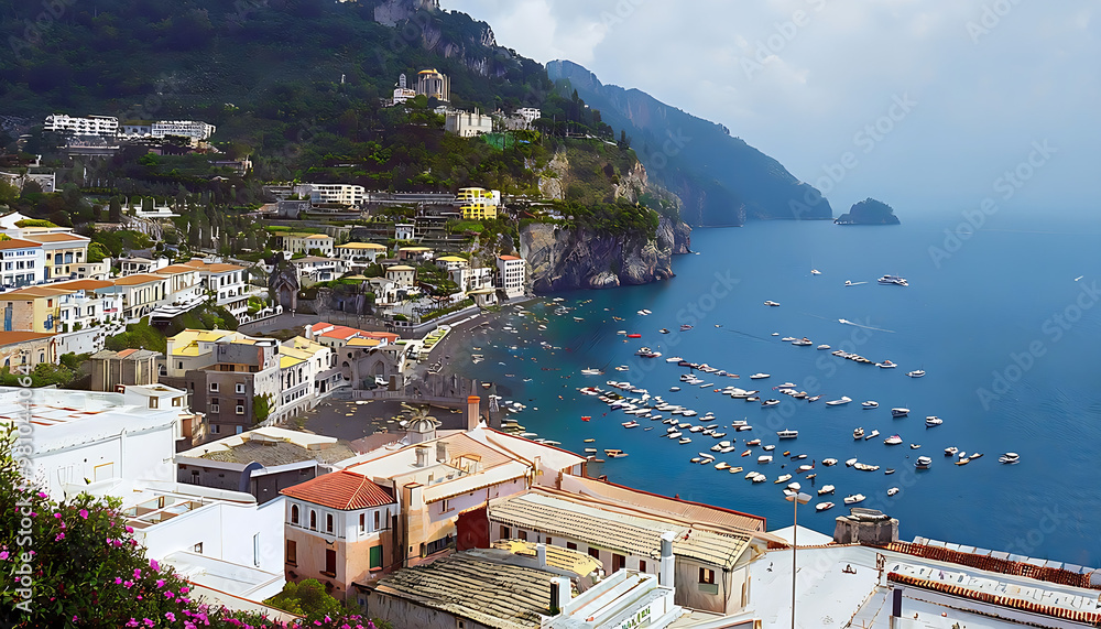 Obraz premium Landscape with Atrani Town at the Famous Amalfi Coast, Italy