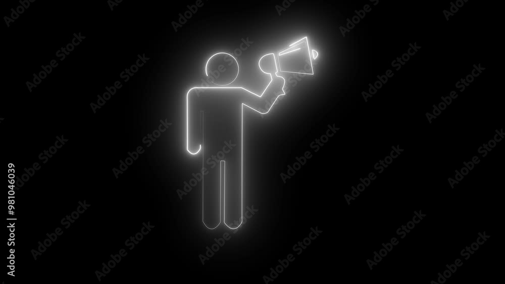 glowing Neon megaphone man icon. animation black background. neon light speaker man icon animated on black background. glowing Neon megaphone man icon. animation black background. neon light speaker man icon animated on black background.