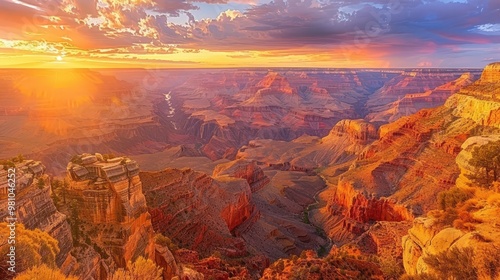 sunset over a canyon offers a dramatic and awe-inspiring view.