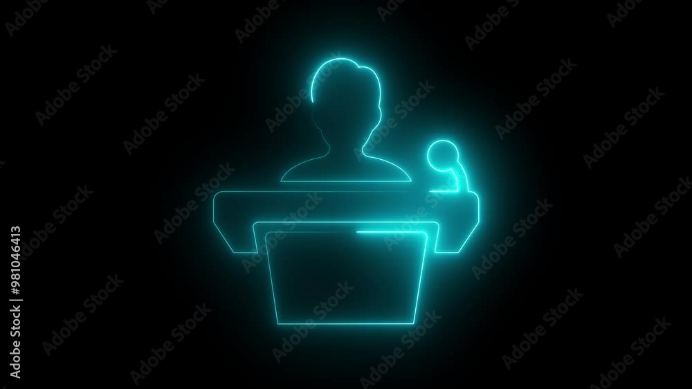 glowing neon Speaker man icon. motion graphic animation video. on black background