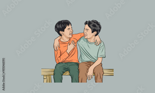 Two boys laughing and enjoying friendship together