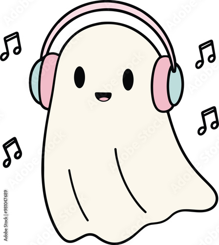 Cute Ghost with Headphones, halloween , spooky season,