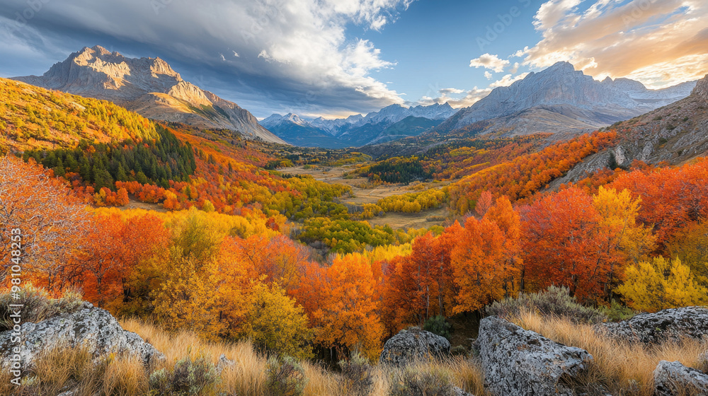 Naklejka premium Autumn outdoor nature scenery in illustration style