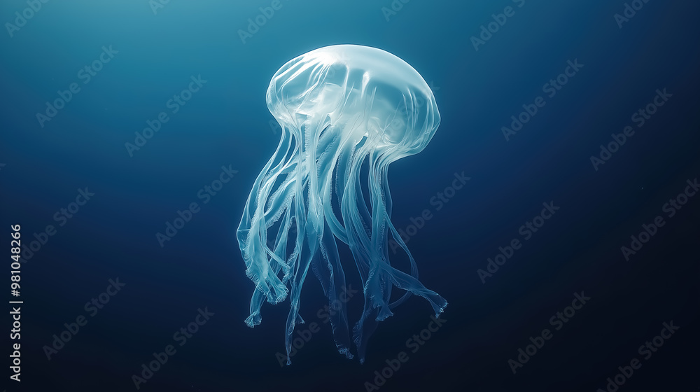 A plastic bag floating underwater, shaped like a jellyfish, symbolizing environmental pollution and the threat to marine life A plastic bag floating underwater, shaped like a jellyfish, symbolizing environmental pollution and the threat to marine life
