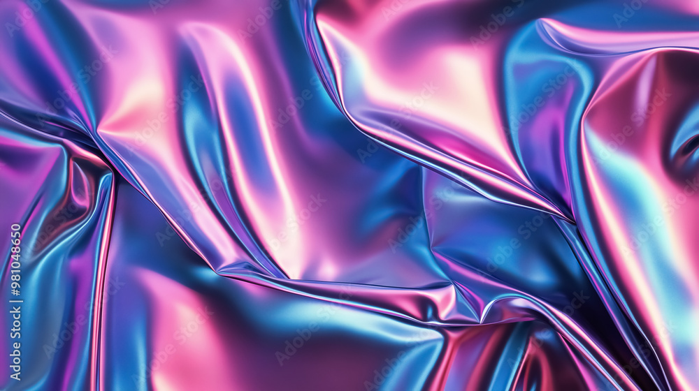 Fototapeta premium A holographic neon foil backdrop with radiant pink, blue, and green tones blending together