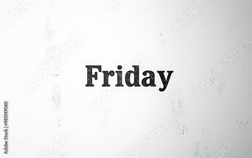 Minimalist Black and White Poster with Elegant Serif Font Text "Friday" on White Background