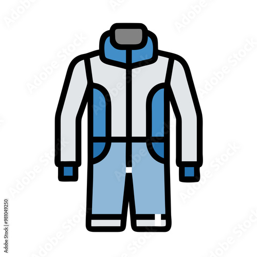 "Winter Jumpsuit in Light Blue and Gray, Warm Outdoor Clothing Design"