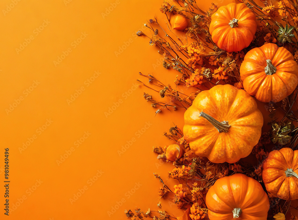 pumpkins on orange background. autumn harvest. copy space pumpkins on orange background. autumn harvest. copy space