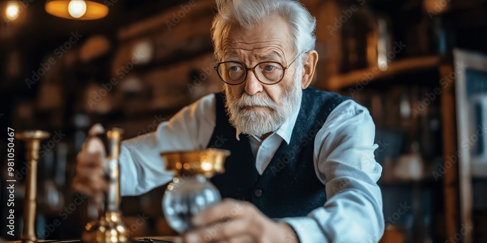 A retired man exploring part-time job opportunities in a cozy workshop A retired man exploring part-time job opportunities in a cozy workshop