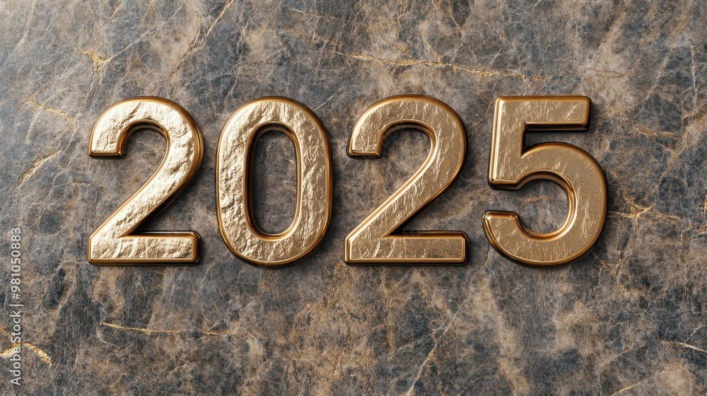 Golden 2025 Numerals on Textured Marble Background Golden 2025 Numerals on Textured Marble Background
