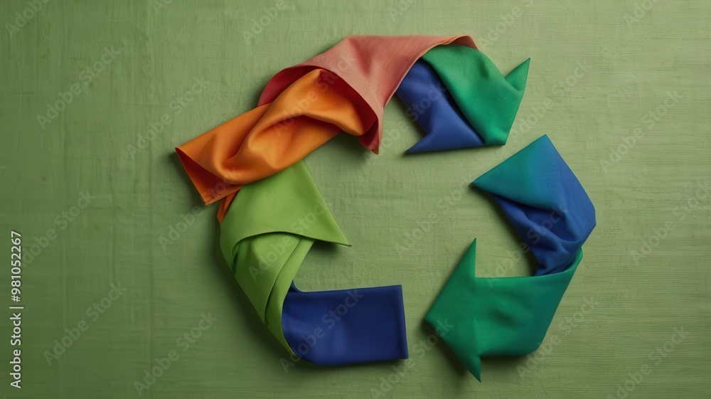 Obraz premium Fabric Recycling Symbol on Green Background
