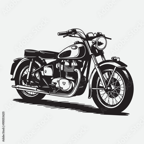 Stylish black and white graphic illustration of a chopper motorcycle