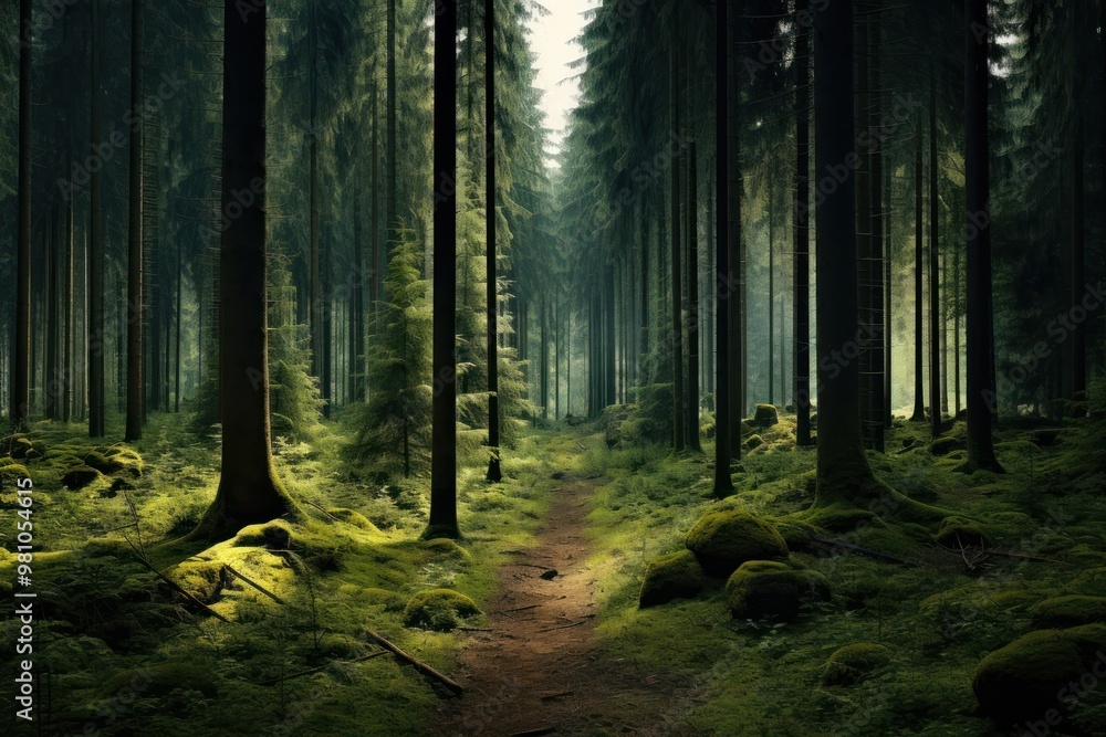 Obraz premium Thick forest wilderness landscape sunlight.