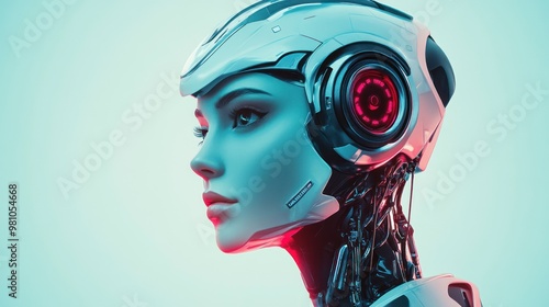 Futuristic cyborg profile with vibrant neon lighting photo