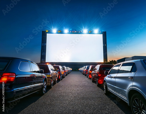  Drive-in cinema with cars – An outdoor American drive-in theater with rows of cars watc_1(136)