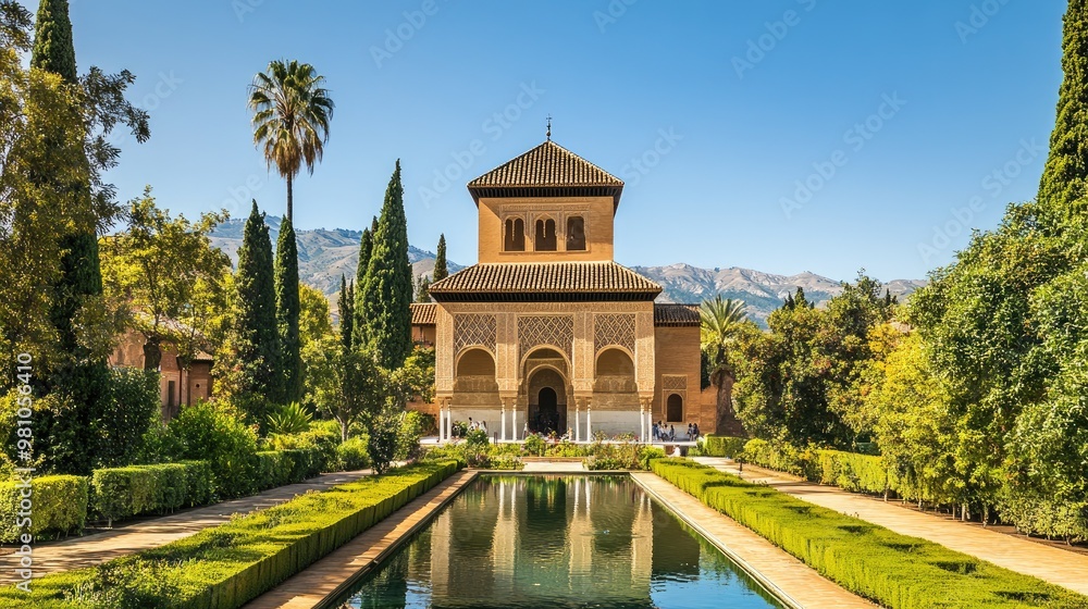 The Alhambra in Granada, Spain, with its intricate architecture and gardens. The Alhambra in Granada, Spain, with its intricate architecture and gardens.