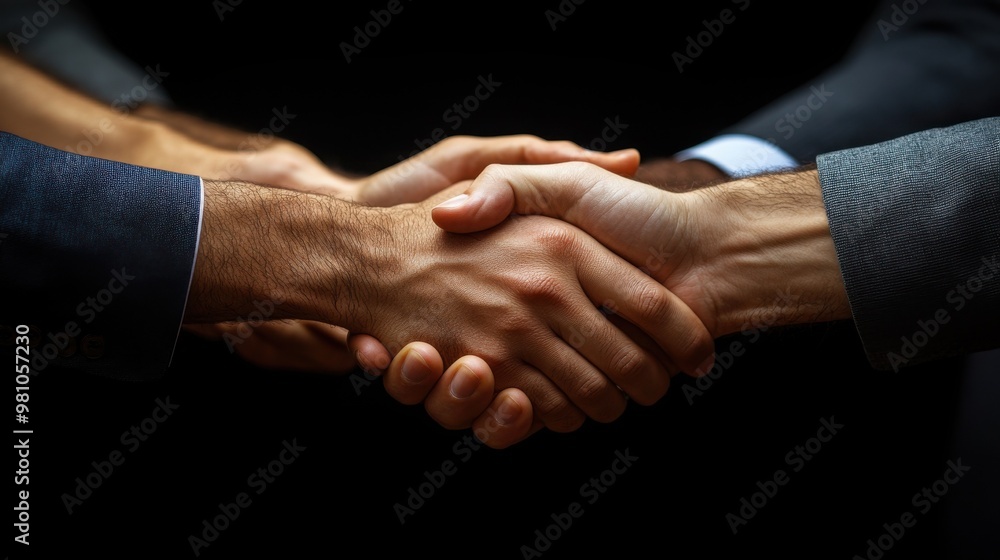 Handshake of Trust: A close-up shot of two hands clasped in a firm handshake, symbolizing trust, collaboration, and agreement in the business world. The dark background emphasizes the importance of th Handshake of Trust: A close-up shot of two hands clasped in a firm handshake, symbolizing trust, collaboration, and agreement in the business world. The dark background emphasizes the importance of th