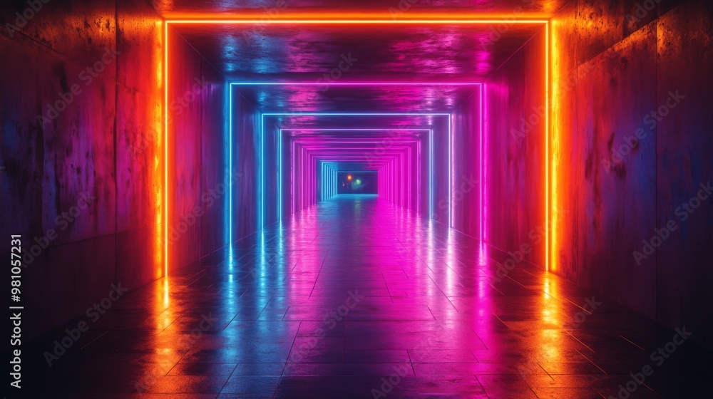 Neon Lights Tunnel Abstract Background Neon Lights Tunnel Abstract Background