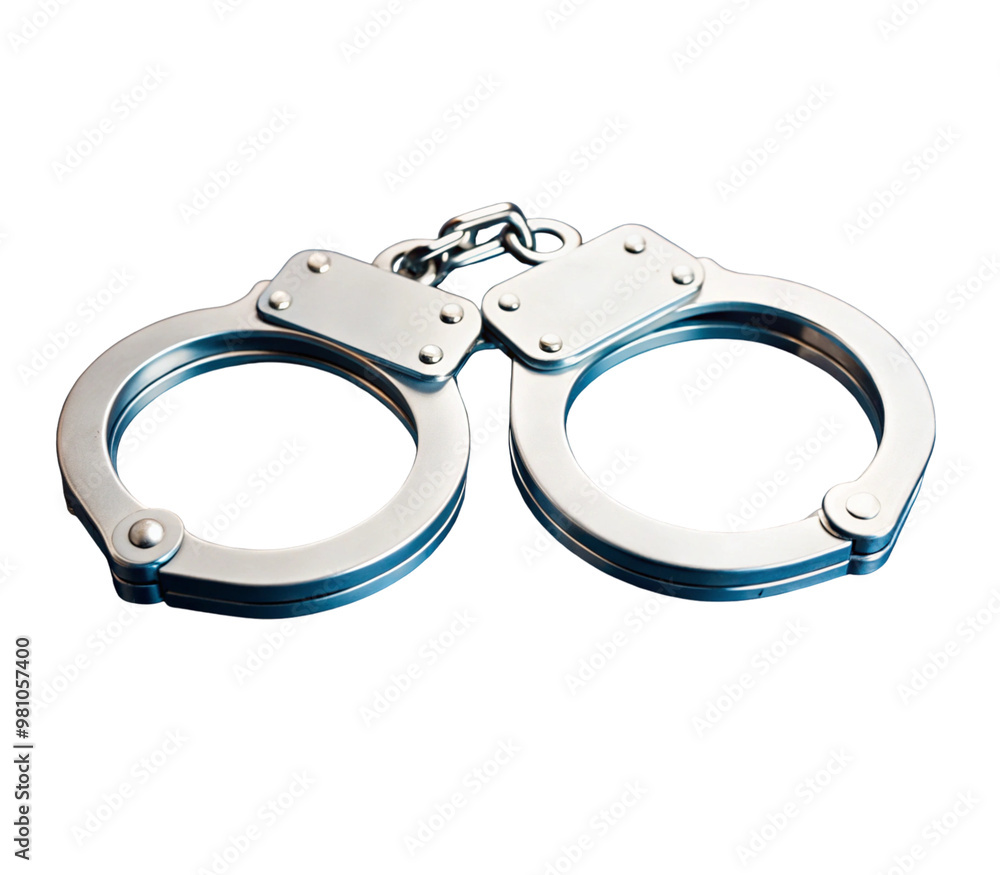 Close up of metal handcuffs isolated on transparent background Close up of metal handcuffs isolated on transparent background