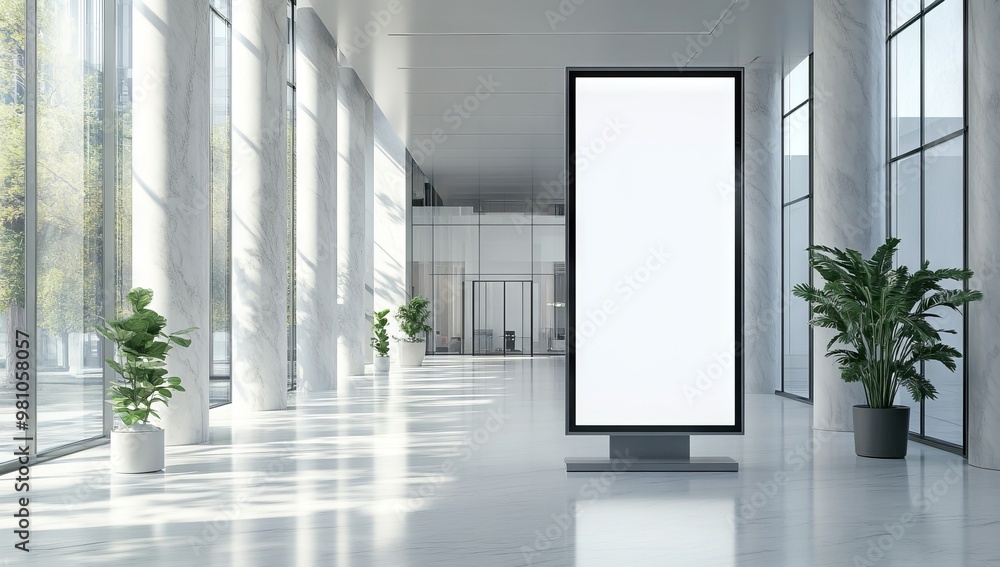 Vertical Digital Billboard in Modern Office Building, AI generated illustration Vertical Digital Billboard in Modern Office Building, AI generated illustration