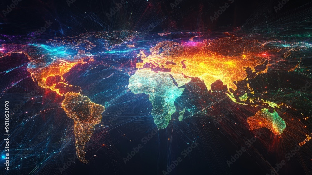 Global Network Connections Digital World Map Global Network Connections Digital World Map