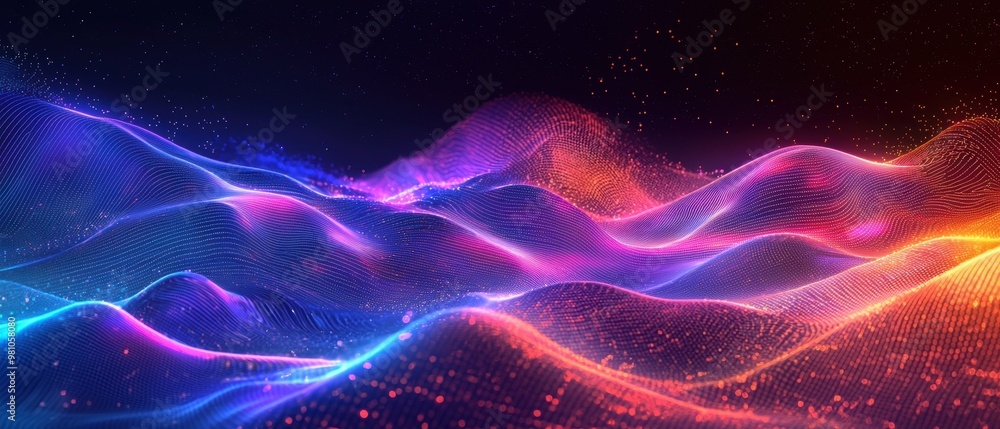 Futuristic wave patterns in neon colors on a dark background Futuristic wave patterns in neon colors on a dark background