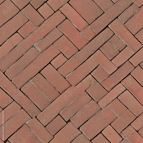 Seamless game texture of rectangular bricks laid in a herringbone pattern